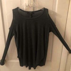 Dark green long sleeve cut-out blouse